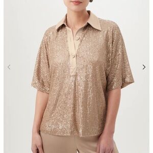 Trina Turk Champagne Sequin Polo Top